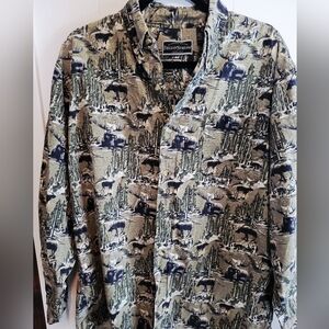 Field & Stream All Over Moose Print Button Down Size L 100% cotton